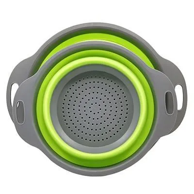 Foldable Silicone Colander Fruit Strainer Vegetable Washing Basket Collapsible Drainer 2pcs/set