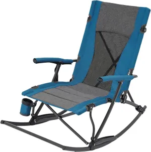 Folding Rocking Camping Chair Outdoor, Portable Rocker Chair with Hard Armrest for Adults, Heavy Duty Foldable Rocking Chairs for Outside, Patio, Lawn, Supports up to 330 Lbs