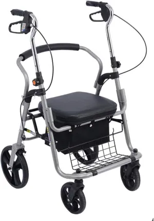 Folding Rollator Transport Wheelchair Rollator Walker,with Seat,Backrest and Saddle Bag,Suitable for The Elderly,Disabled People - Aluminum Alloy