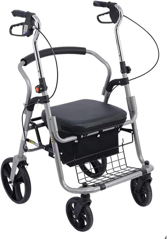 Folding Rollator Transport Wheelchair Rollator Walker,with Seat,Backrest and Saddle Bag,Suitable for The Elderly,Disabled People - Aluminum Alloy