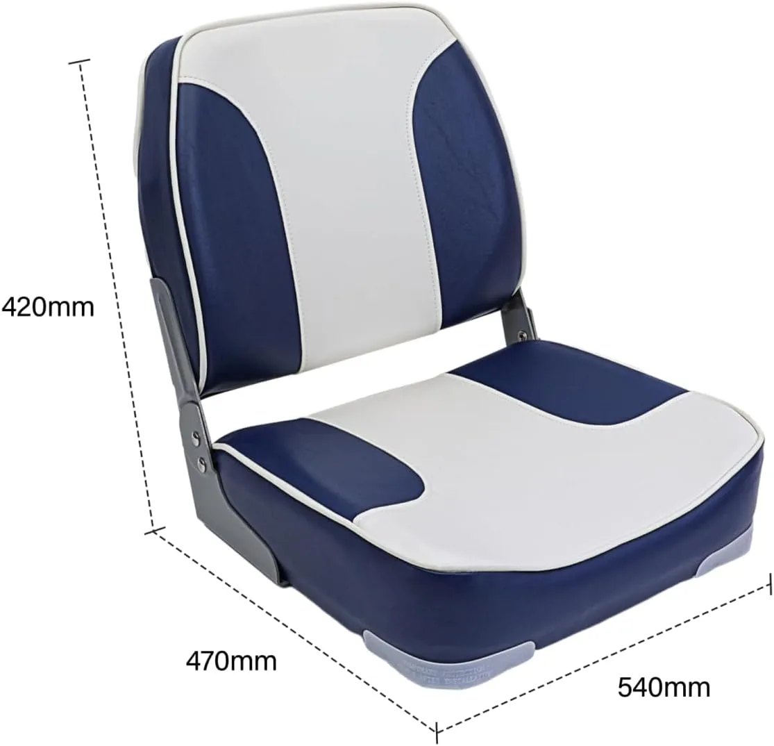 Folding Seat - Fold-Down Boat Captain Chair, Low/High Back, Dark Blue and White (2)