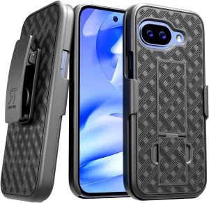 for Google Pixel 9a Case with Belt Clip Holster, Kickstand Slim Cover Phone Case for Pixel 9a - Black