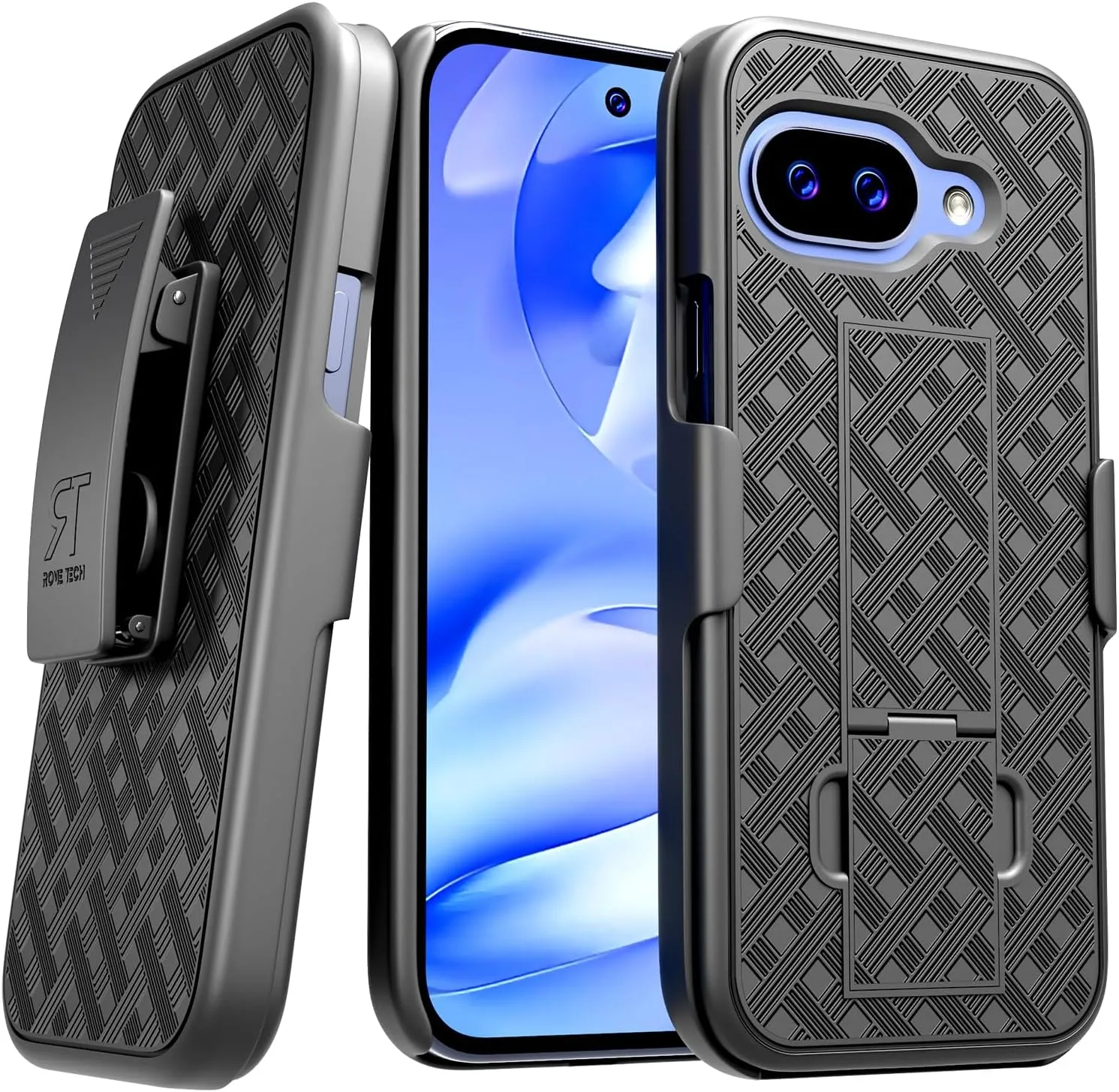 for Google Pixel 9a Case with Belt Clip Holster, Kickstand Slim Cover Phone Case for Pixel 9a - Black