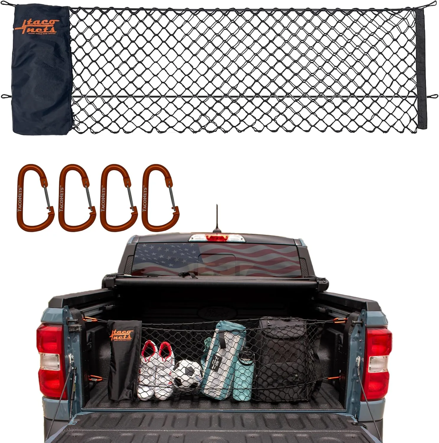 Ford Maverick Envelope Style Truck Bed Cargo Net - Fits 2022-2025 - Upgraded 5mm Bungee - Free Storage Bag - Heavy Duty Carabiners - Designed in USA - 16" x 40"