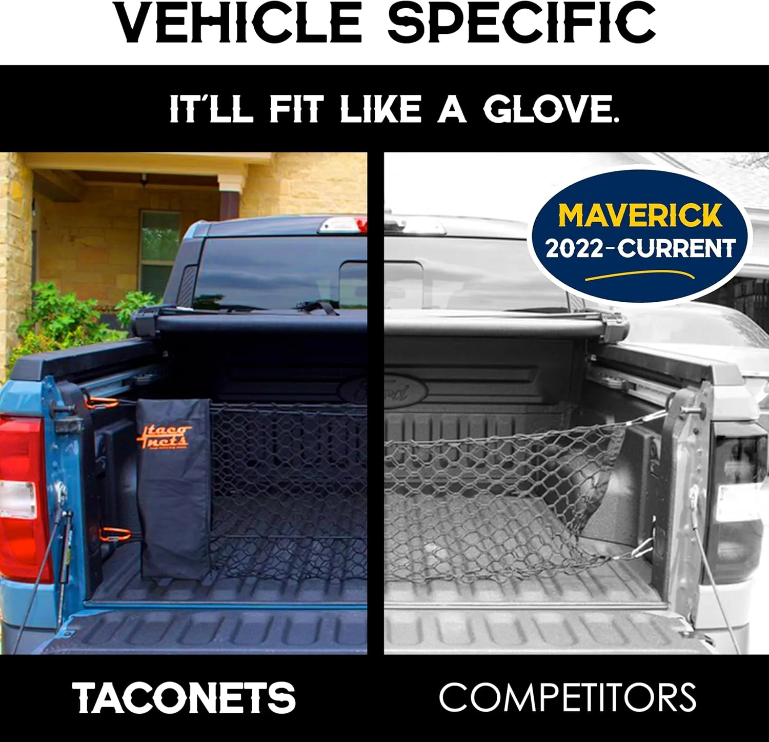 Ford Maverick Envelope Style Truck Bed Cargo Net - Fits 2022-2025 - Upgraded 5mm Bungee - Free Storage Bag - Heavy Duty Carabiners - Designed in USA - 16" x 40"