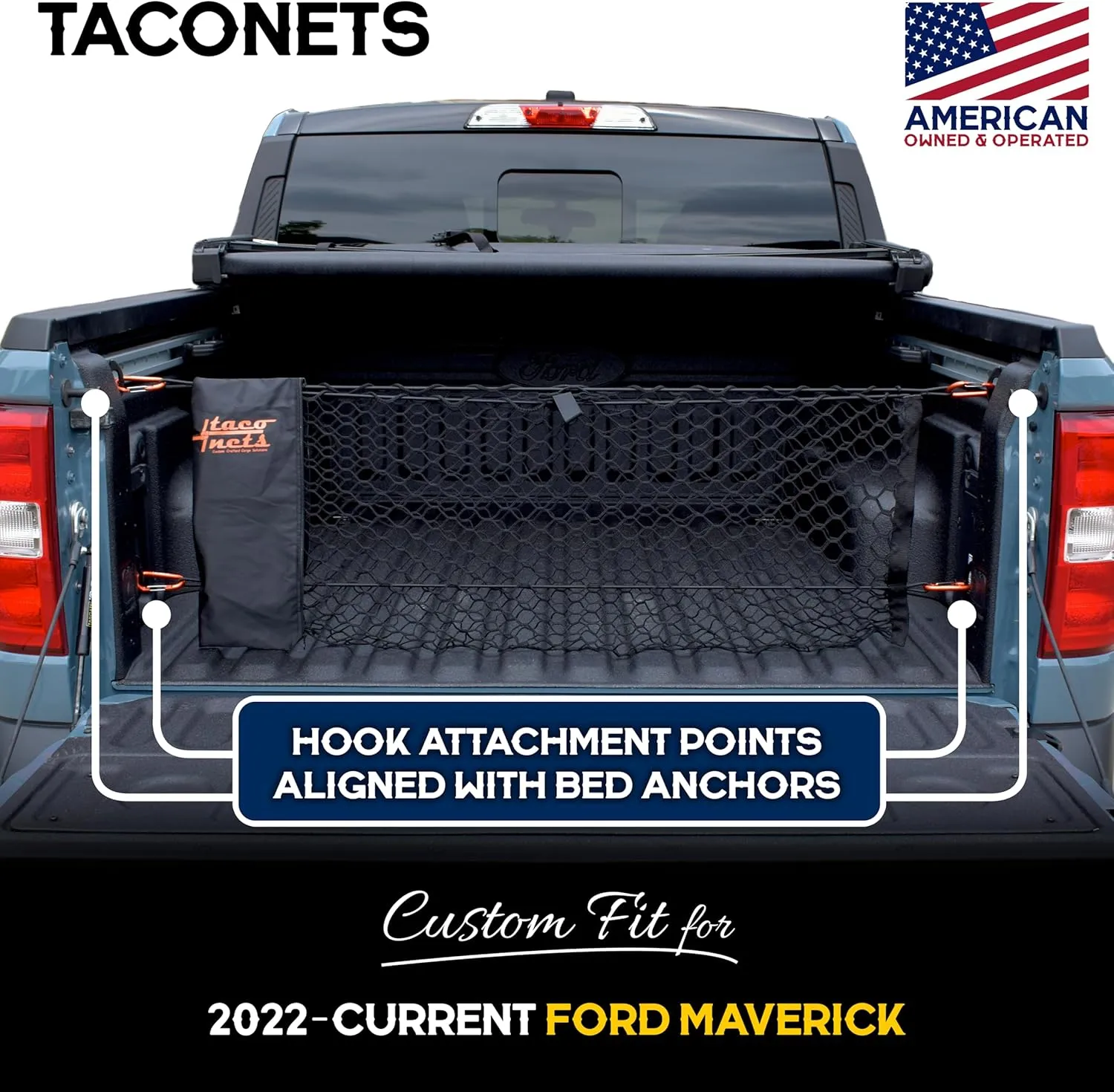 Ford Maverick Envelope Style Truck Bed Cargo Net - Fits 2022-2025 - Upgraded 5mm Bungee - Free Storage Bag - Heavy Duty Carabiners - Designed in USA - 16" x 40"