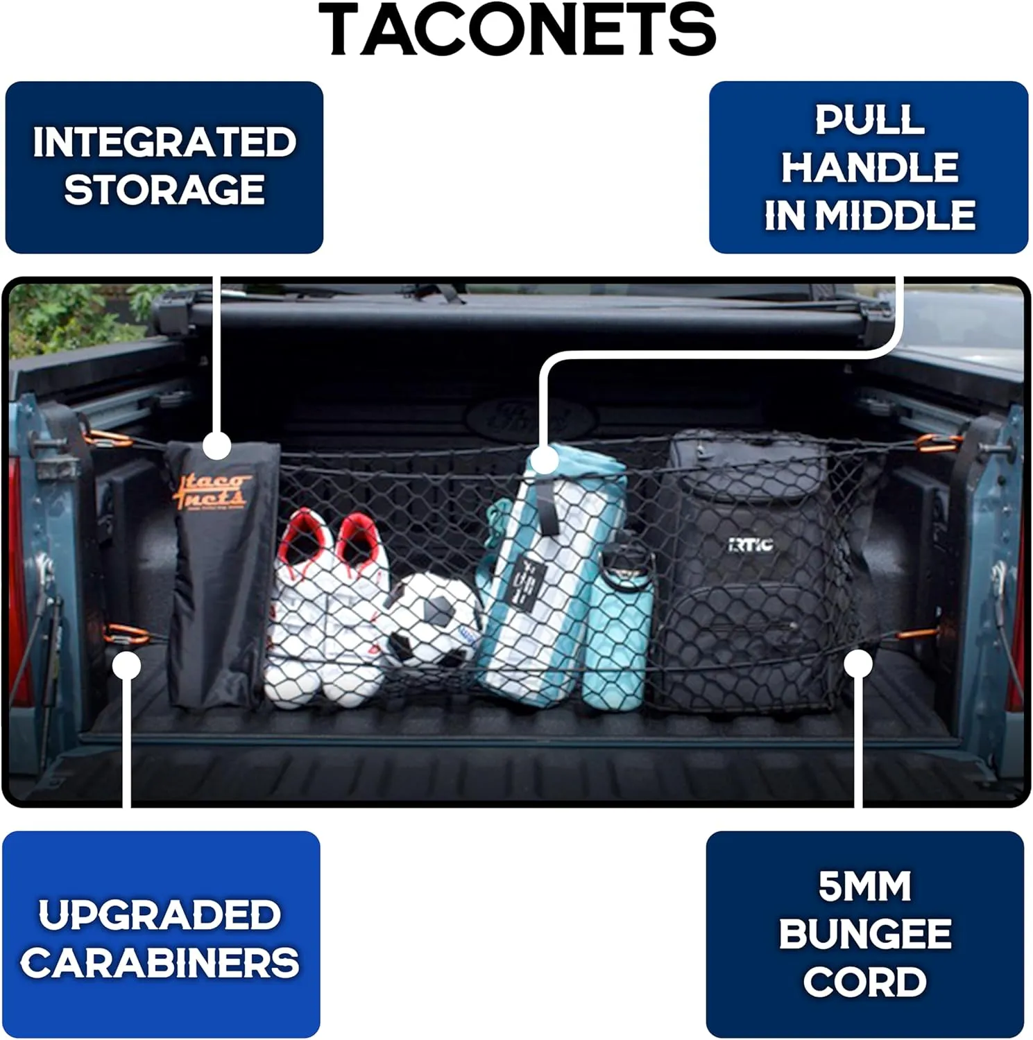 Ford Maverick Envelope Style Truck Bed Cargo Net - Fits 2022-2025 - Upgraded 5mm Bungee - Free Storage Bag - Heavy Duty Carabiners - Designed in USA - 16" x 40"
