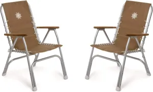 FORMA MARINE Boat Chairs High Back Light Brown Deck Folding Marine Aluminum Teak Furniture Set of 2 M150BR