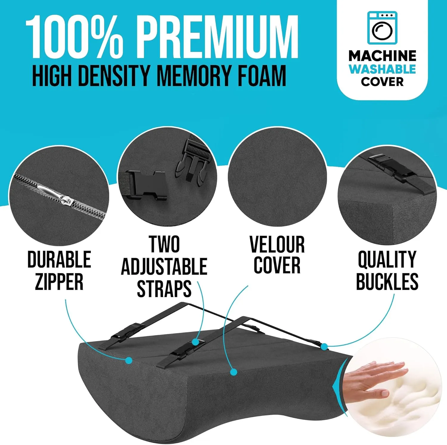 FORTEM Lumbar Support Cushion, Back Support for Office Chair and Car Seat, Back Rest for Gaming Chair, Memory Foam Pillow, Desk Chair Cushion, Breathable & Washable Cover, Adjustable Straps