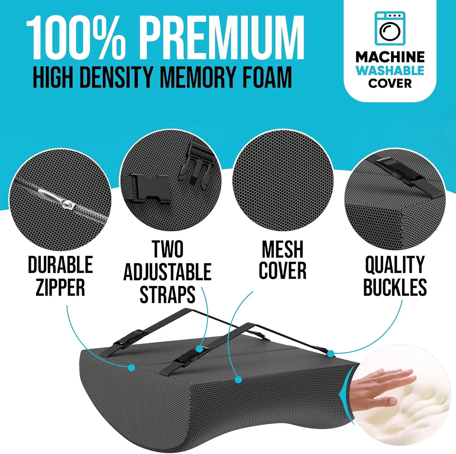 FORTEM Lumbar Support Cushion, Back Support for Office Chair and Car Seat, Back Rest for Gaming Chair, Memory Foam Pillow, Desk Chair Cushion, Breathable & Washable Cover, Adjustable Straps