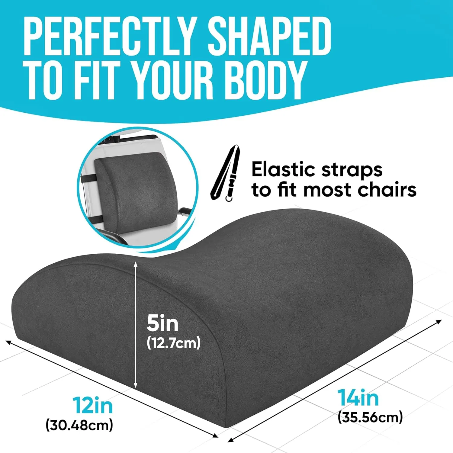 FORTEM Lumbar Support Cushion, Back Support for Office Chair and Car Seat, Back Rest for Gaming Chair, Memory Foam Pillow, Desk Chair Cushion, Breathable & Washable Cover, Adjustable Straps