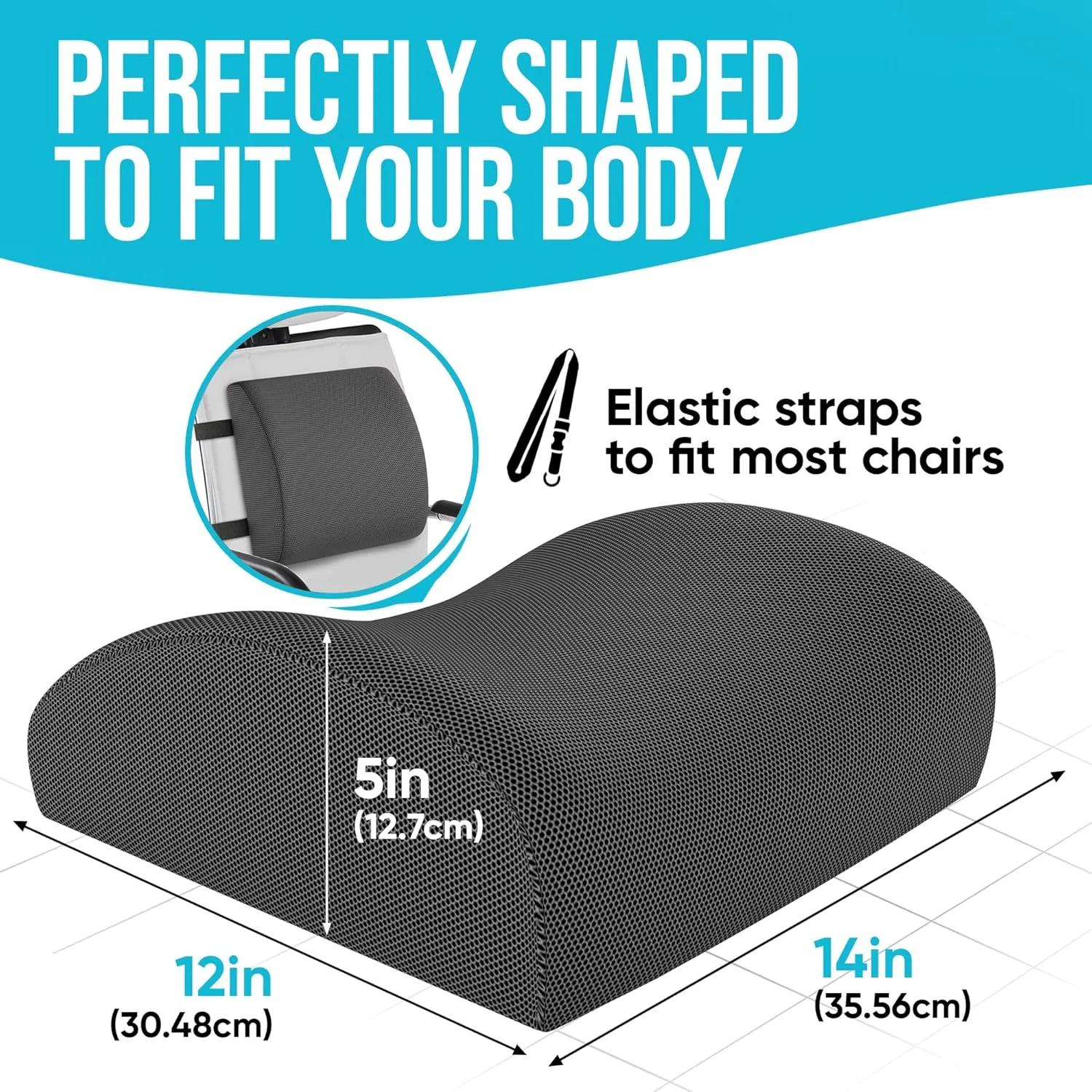FORTEM Lumbar Support Cushion, Back Support for Office Chair and Car Seat, Back Rest for Gaming Chair, Memory Foam Pillow, Desk Chair Cushion, Breathable & Washable Cover, Adjustable Straps
