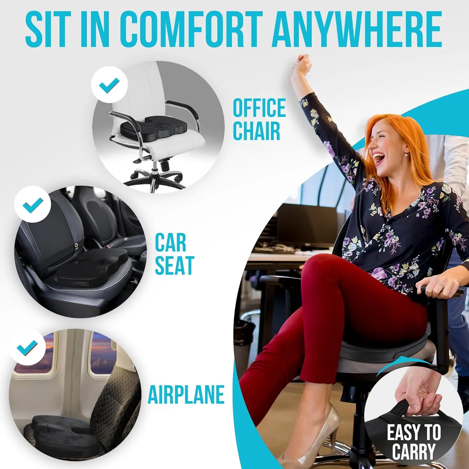FORTEM Office Chair Cushion, Memory Foam Seat Cushion, Non Slip Sitting Pillow for Gaming, Car Seat, Computer Chair Pad, Sciatica and Tailbone Support, Washable Cover