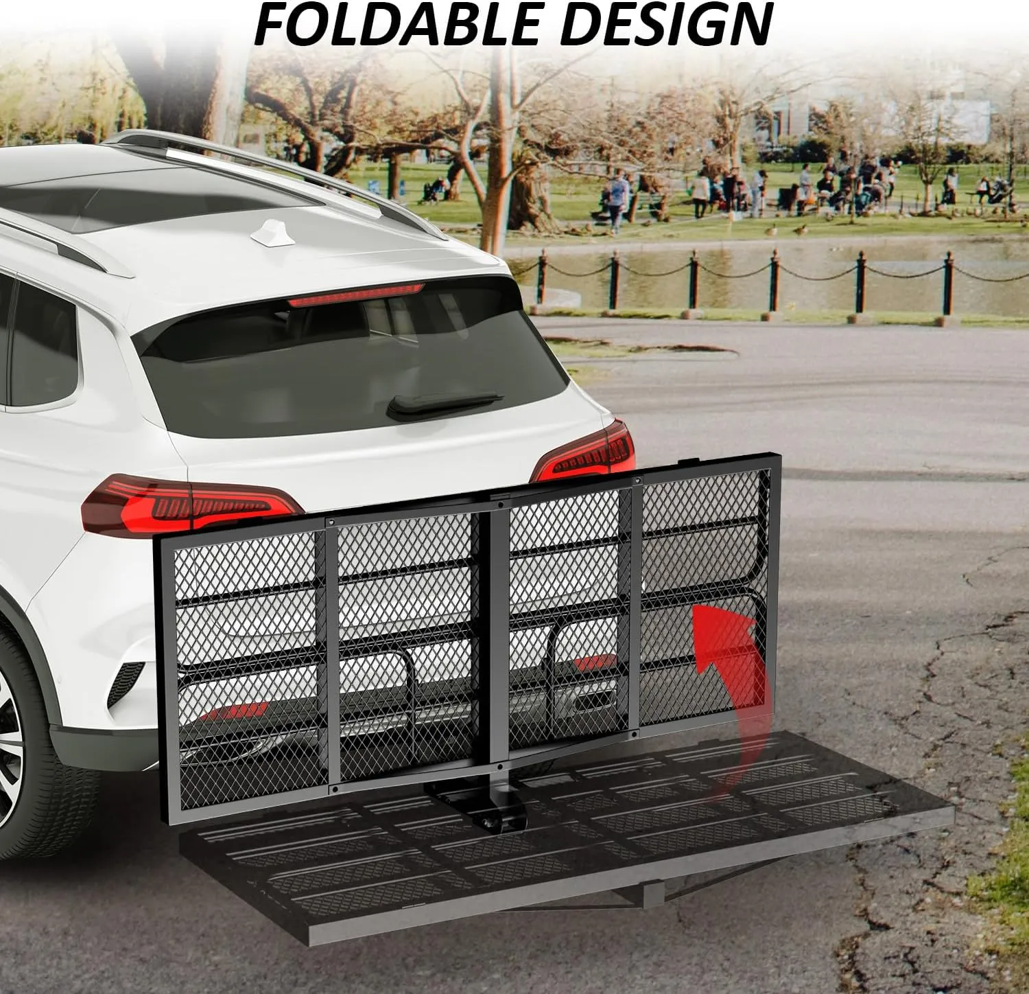 FORWODE 500 Lbs Hitch Cargo Carrier, 60" x 24" x 14" Folding Cargo Rack with High Guardrail, Fits 2" Receiver for Car (C-Cargo Basket with Bag)