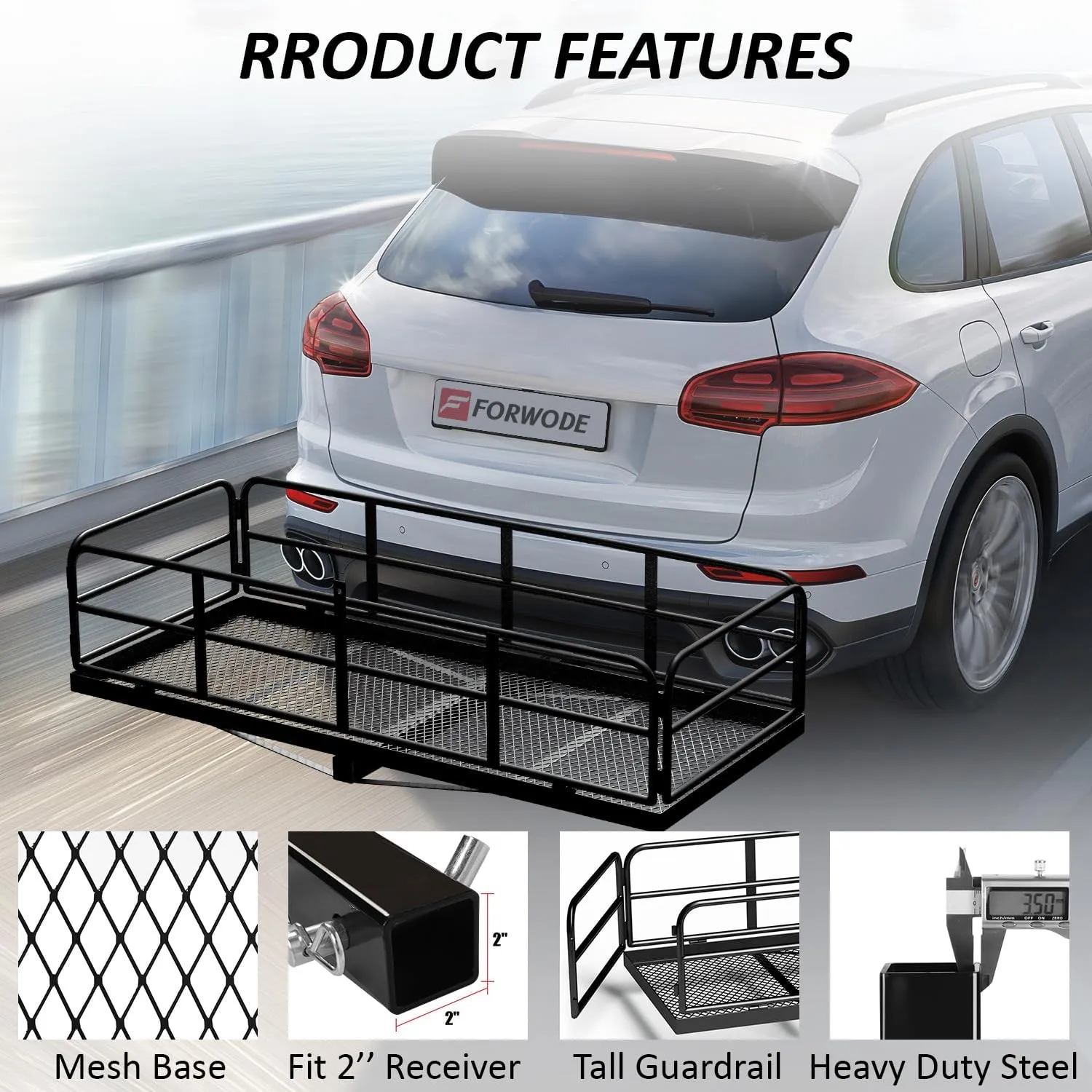 FORWODE 500 Lbs Hitch Cargo Carrier, 60" x 24" x 14" Folding Cargo Rack with High Guardrail, Fits 2" Receiver for Car (C-Cargo Basket with Bag)