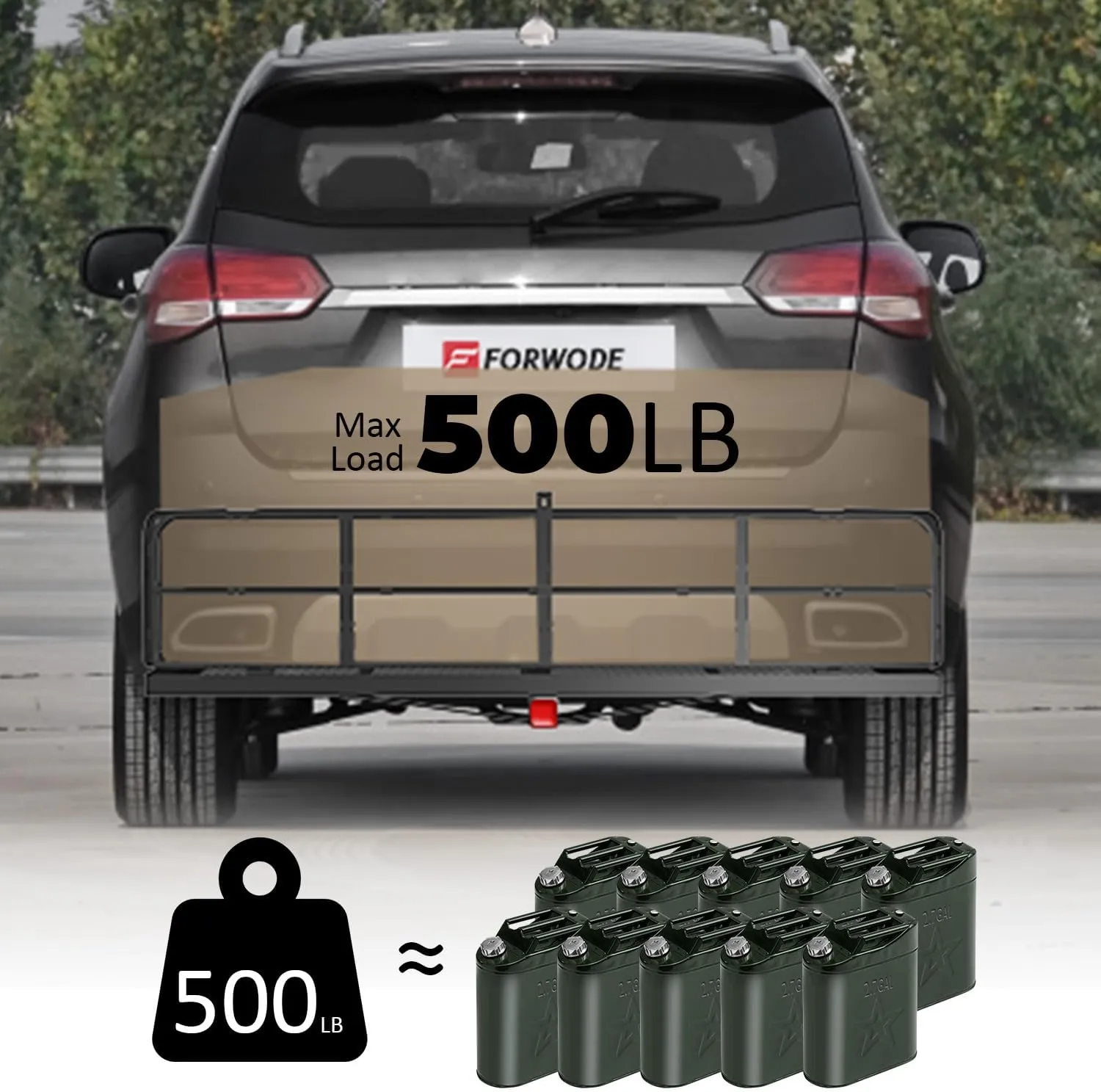FORWODE 500 Lbs Hitch Cargo Carrier, 60" x 24" x 14" Folding Cargo Rack with High Guardrail, Fits 2" Receiver for Car (C-Cargo Basket with Bag)