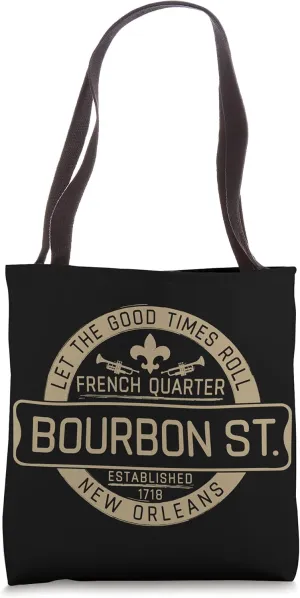 French Quarter Bourbon St New Orleans Fleur De Lis Souvenir Tote Bag