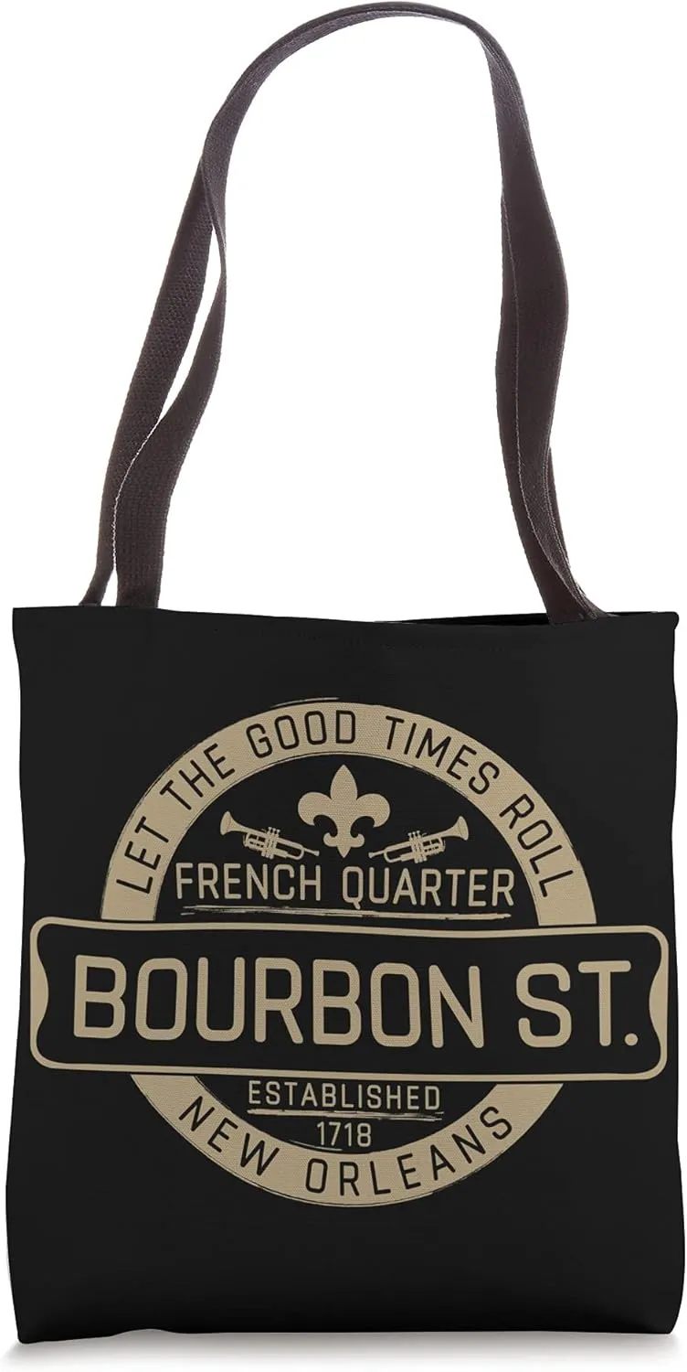 French Quarter Bourbon St New Orleans Fleur De Lis Souvenir Tote Bag
