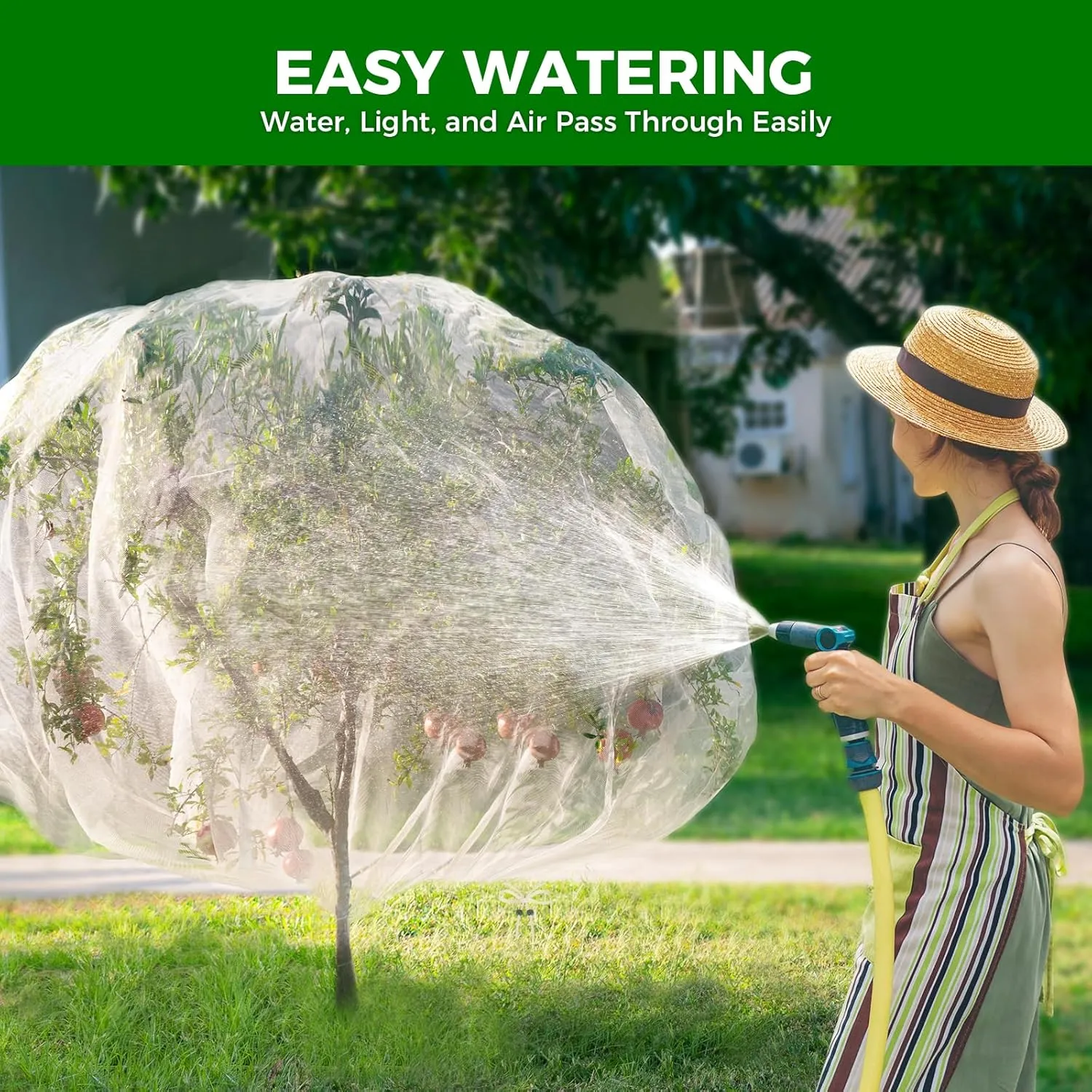 Fruit Tree Netting with 2-Way Zipper & Drawstring - 6.4'x6.4' Garden Plant Net Pest Barrier to Prevent Cicadas Bird Squirrel Deer - Protection for Blueberry Tomato with Fine Mesh Insect Cover (2 Pack)