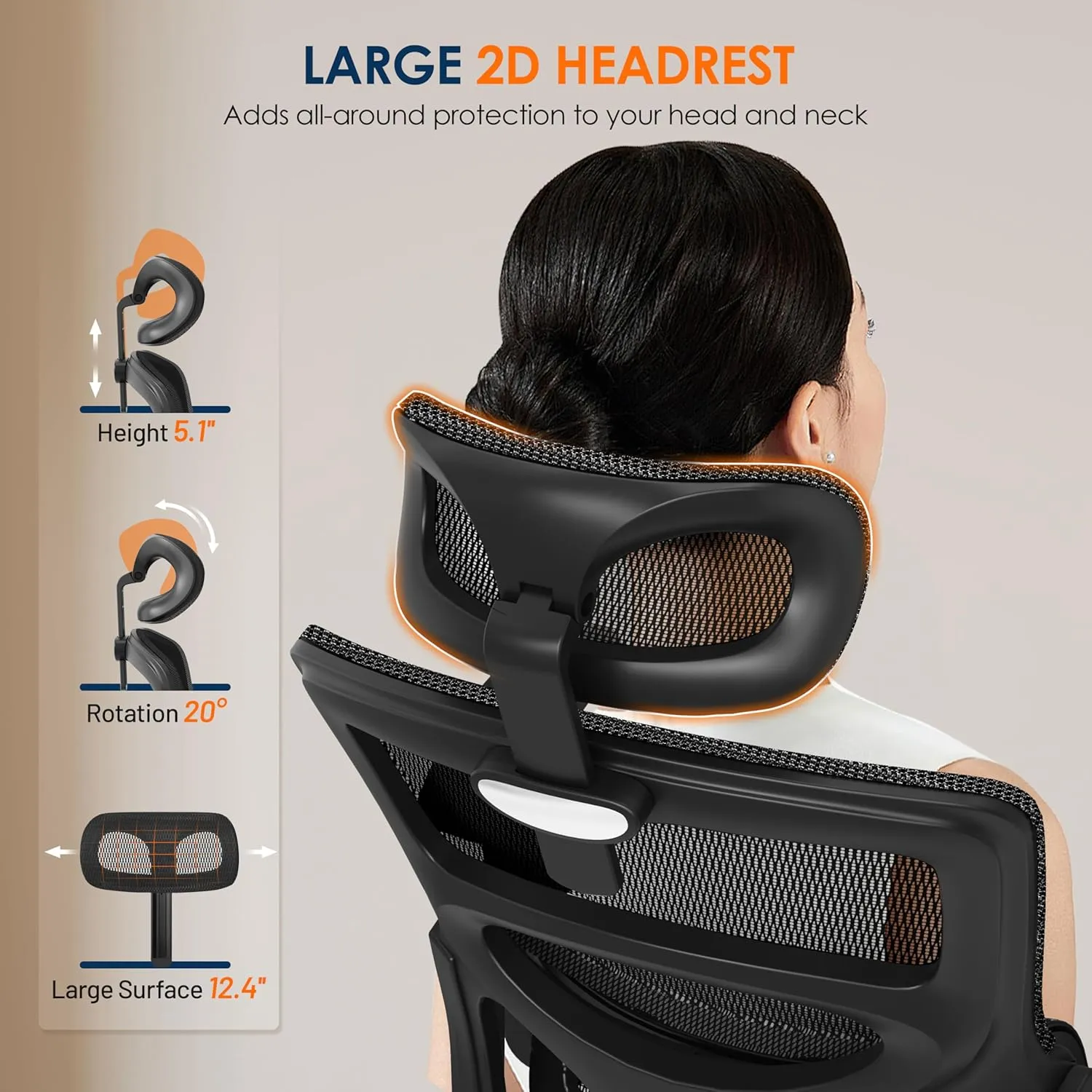 GABRYLLY Ergonomic Office Chair, High-Back Desk Chairs with Adjustable Lumbar Support, Headrest, Tilt Function, Soft Wide Seat and 3D Armrest, 300 LBS Sturdy Home Mesh Chair Task Chairs, GY1070