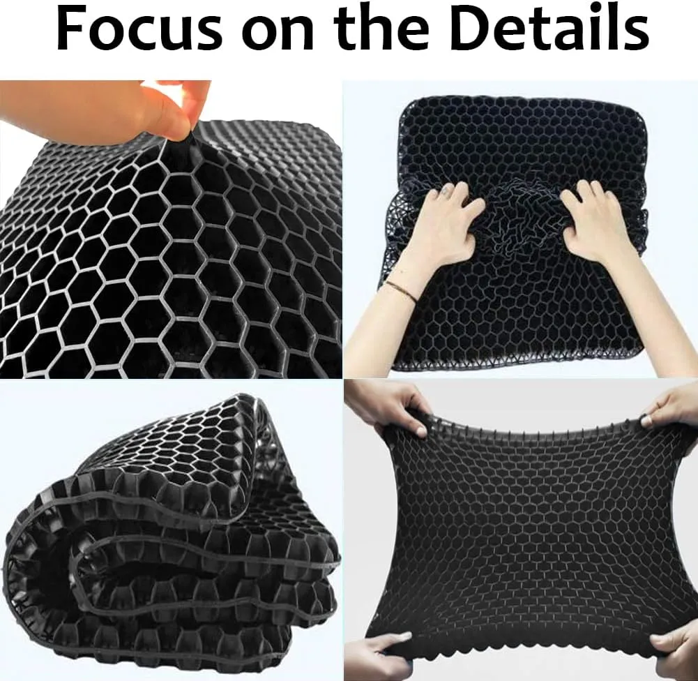 Gel Seat Cushion, Super Large Gel Cushion Chair Pads with Non-Slip Cover for Home Office Car Seat Wheelchair, Soft Breathable Honeycomb Seat Cushion for Relieve Hip Pain, As Seen On TV (Black)