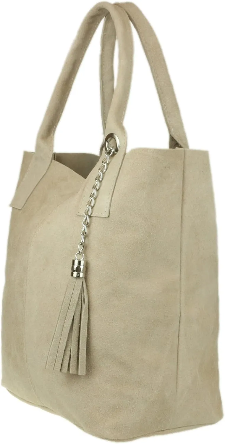 Girly HandBags Womens Open Top Real Italian Suede Metallic Shoulder Bag