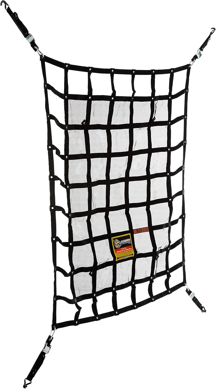 GLADIATOR CARGO NETS - Heavy Duty Cargo Net-(WLL): 1,500 lbs - TruckAccessory - Cargo Carrier - Truck Organizer -Truck Bed Cover-Trailer-Pickup-Boat-Jeep-SUV-5ft Bed (SGN-100) 4.75' x 6' ft.