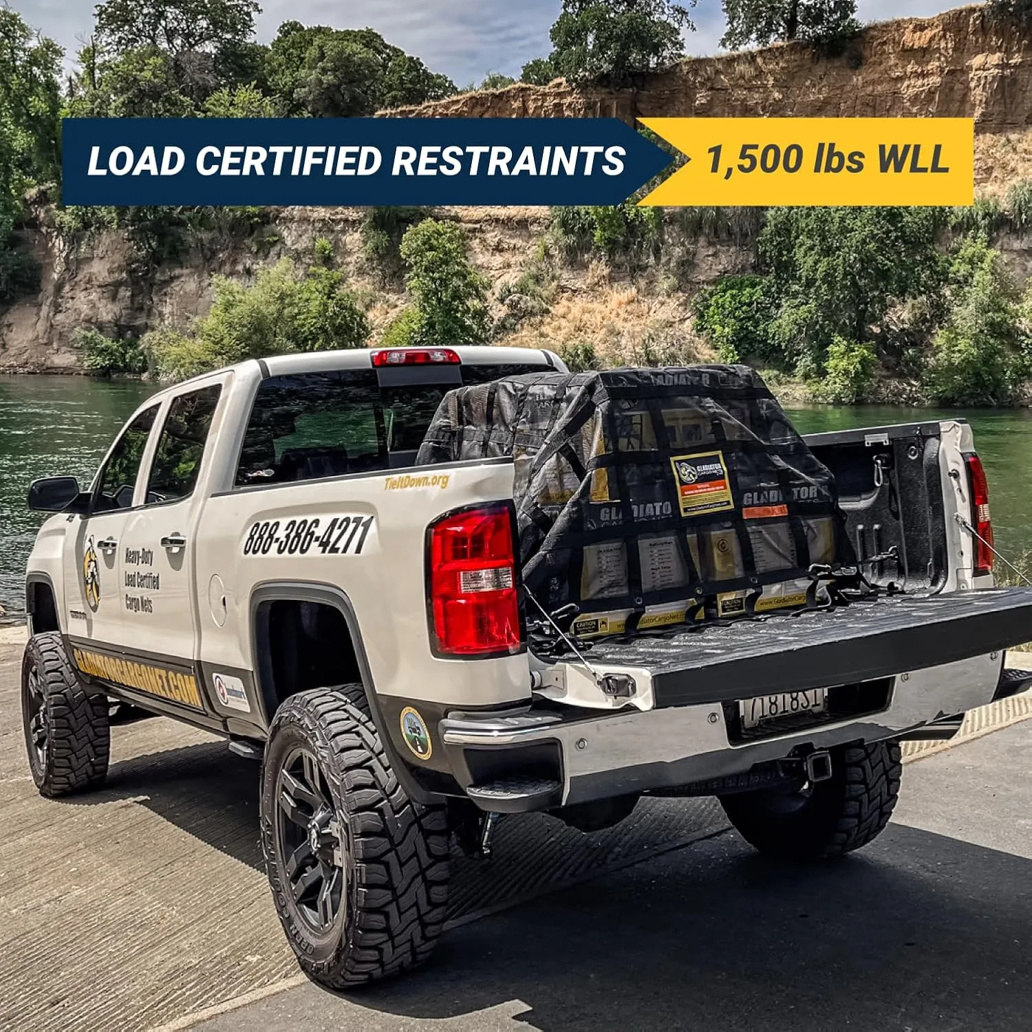 GLADIATOR CARGO NETS - Heavy Duty Cargo Net-(WLL): 1,500 lbs - TruckAccessory - Cargo Carrier - Truck Organizer -Truck Bed Cover-Trailer-Pickup-Boat-Jeep-SUV-5ft Bed (SGN-100) 4.75' x 6' ft.