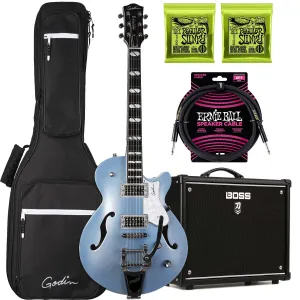 Godin 051595 Montreal Premiere Semi-Hollow, Imperial Blue, (2) EBall 2221, EBall Cable, BOSS KATANA-50 MKI Bundle