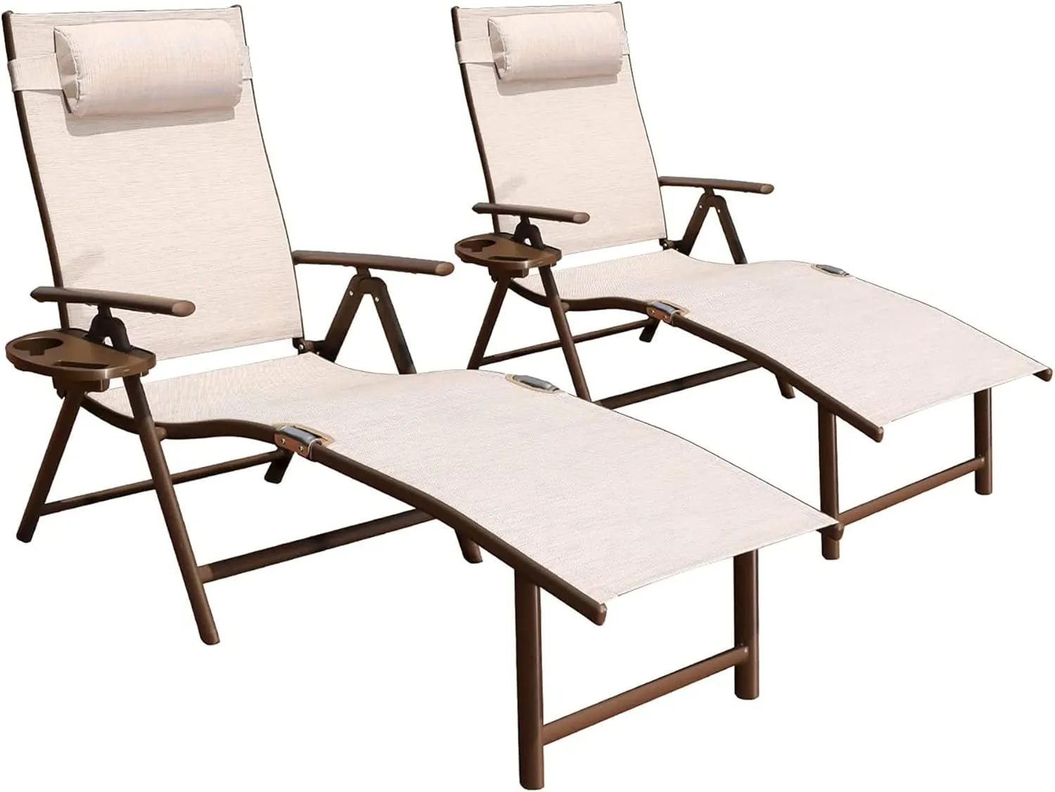GOLDSUN Aluminum Outdoor Folding Reclining Adjustable Patio Chaise Lounge Chair with Pillow for Poolside Backyard and Beach Set of 2 (Set of Two,Beige)