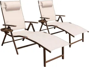 GOLDSUN Aluminum Outdoor Folding Reclining Adjustable Patio Chaise Lounge Chair with Pillow for Poolside Backyard and Beach Set of 2 (Set of Two,Beige)