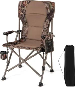 Goplus Folding Camping Chair, 400 LBS Support Lawn Chair w/Armrests with Covers, Cup Holder & Storage Pocket, Adjustable Feet, Portable Camp Chair with Carrying Bag, for Fishing Hunting Picnic (1)