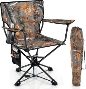 Goplus Swivel Camping Chair, Potable Hunting Chair for Adults w/Cup Holder & Carrying Bag, Folding 360-degree Free Rotation Lawn Chair for Fishing Picnic Hiking Outdoor (Camo)
