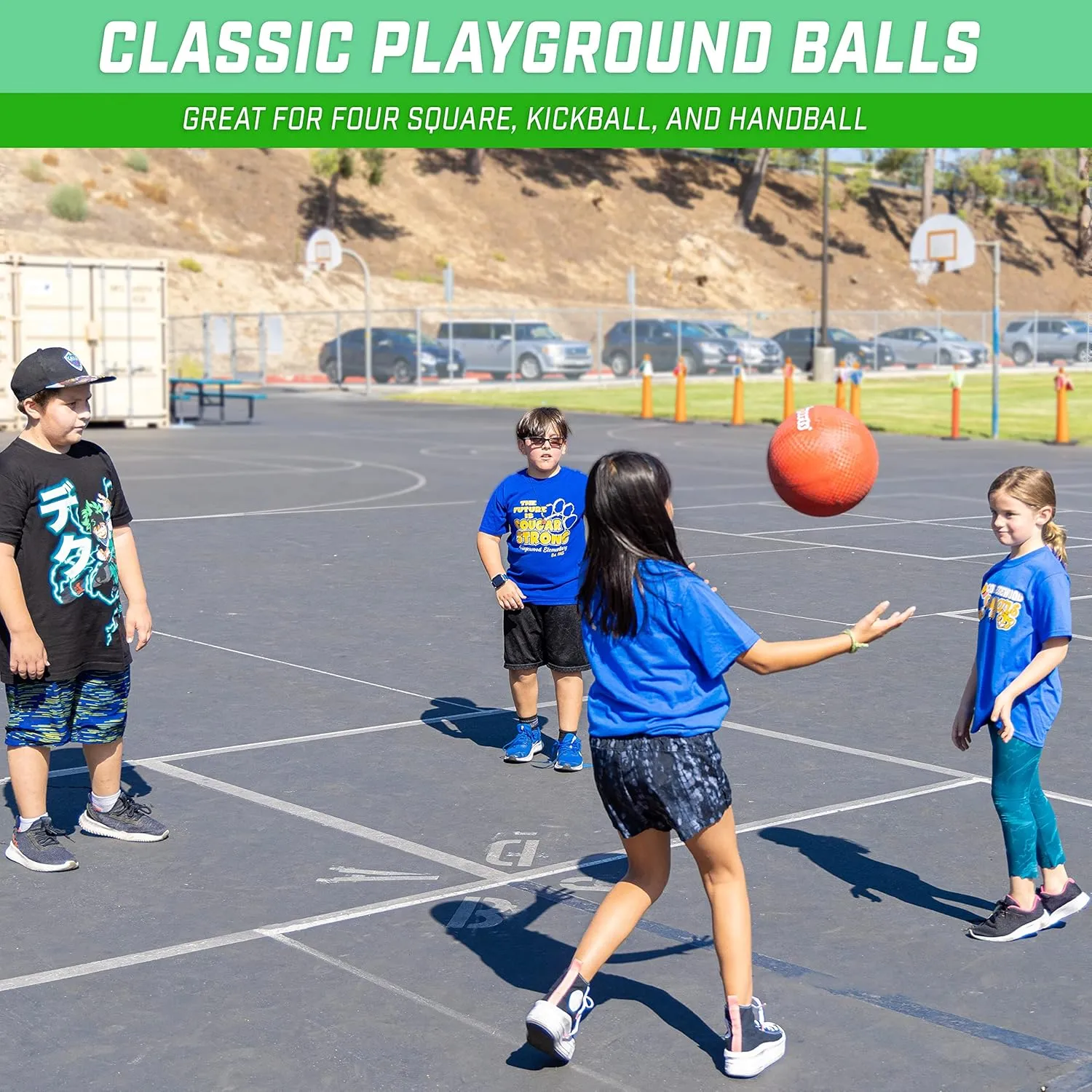 GoSports Playground Balls for Kids - Choose 8.5” or 10” Sizes - Heavy Duty Set of 6 with Carry Bag and Ball Pump