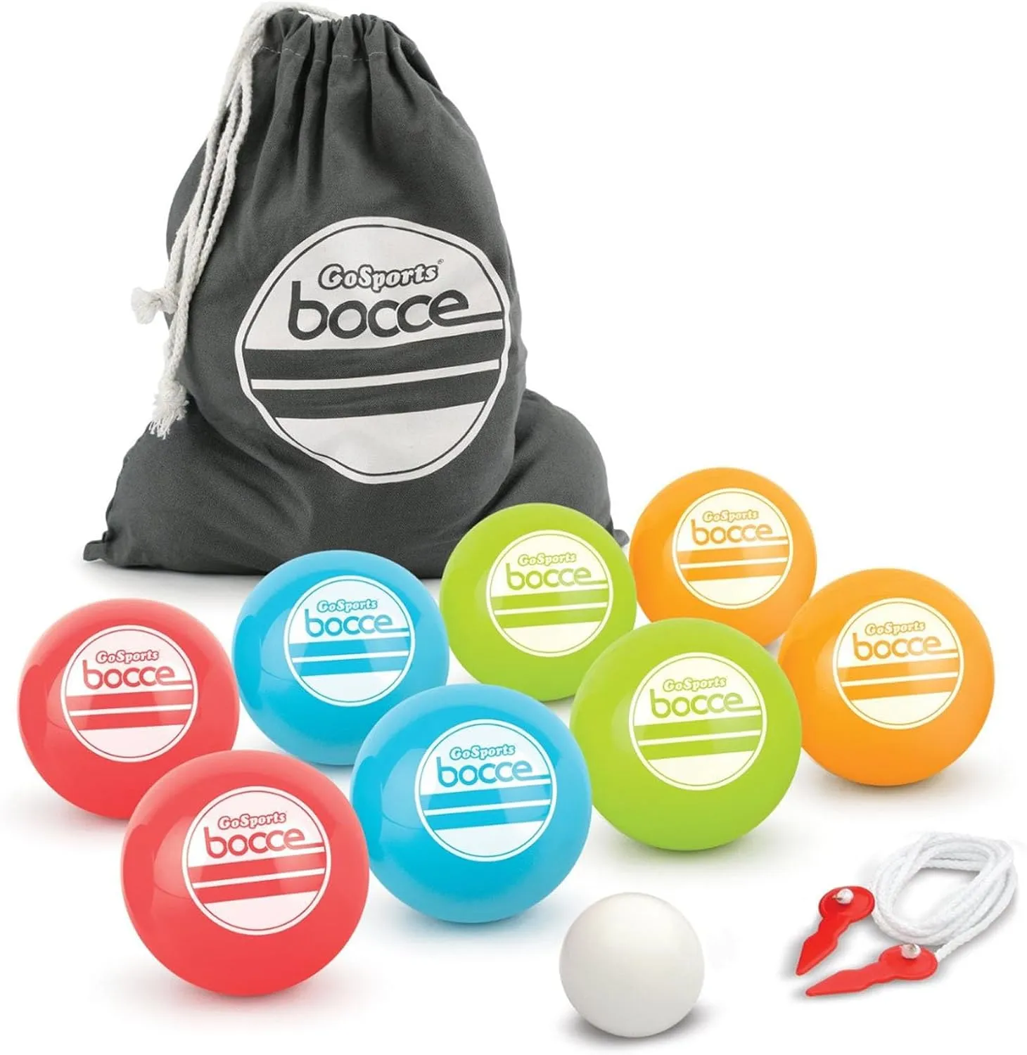 GoSports Soft Bocce Set Includes 8 Weighted Balls, Pallino and Case, Play Indoors or Outdoors