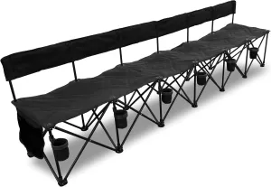 GoTEAM! Pro 6 Seat Portable Folding Team Bench w/Cupholders - Soccer Benches for Team - Carrying Bag Included - Folding Bench Camping Chairs - Sideline Soccer Bench - Portable Camping Chair (Black)