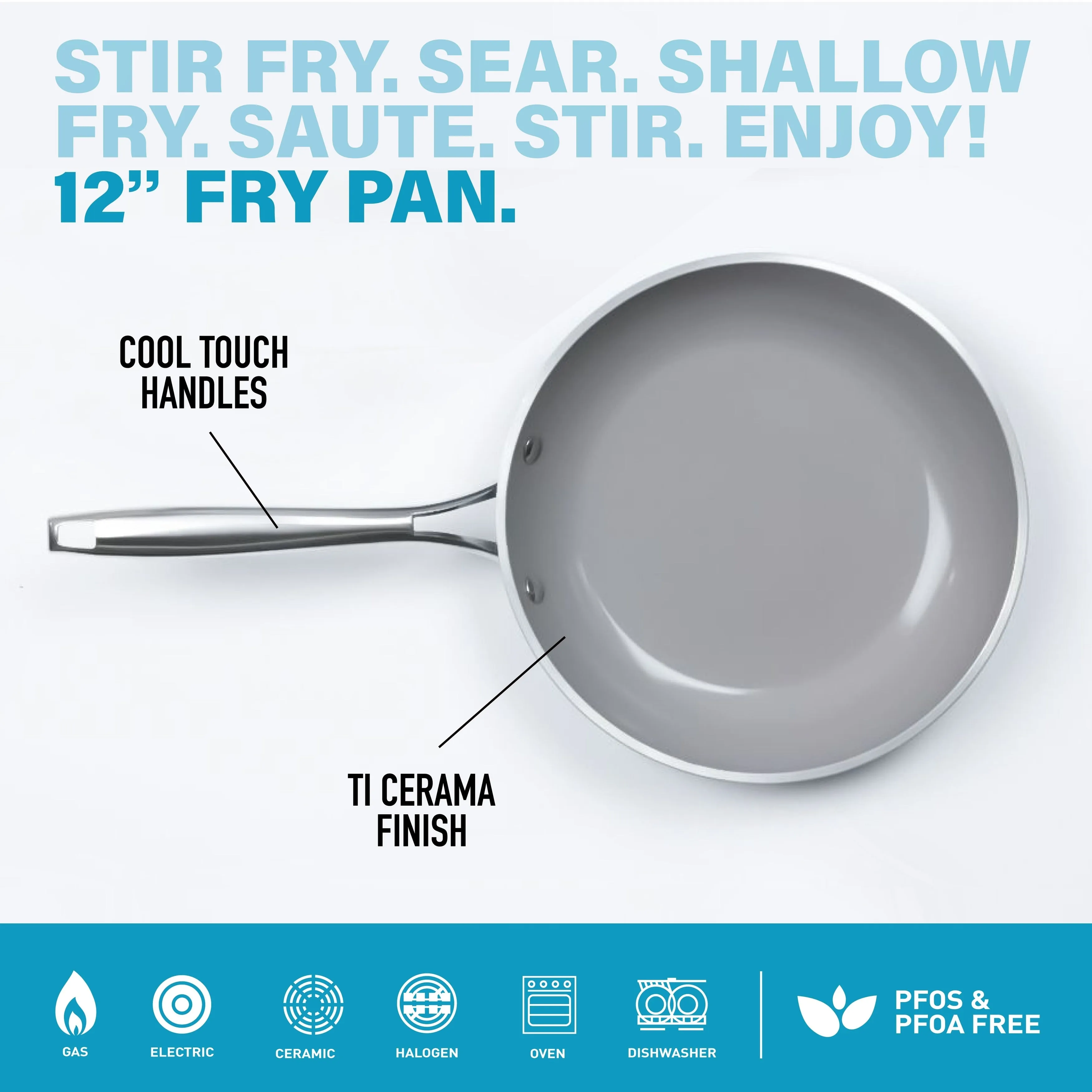 Gotham Steel Aqua Blue 12" Nonstick Fry Pan with Stay Cool Handle