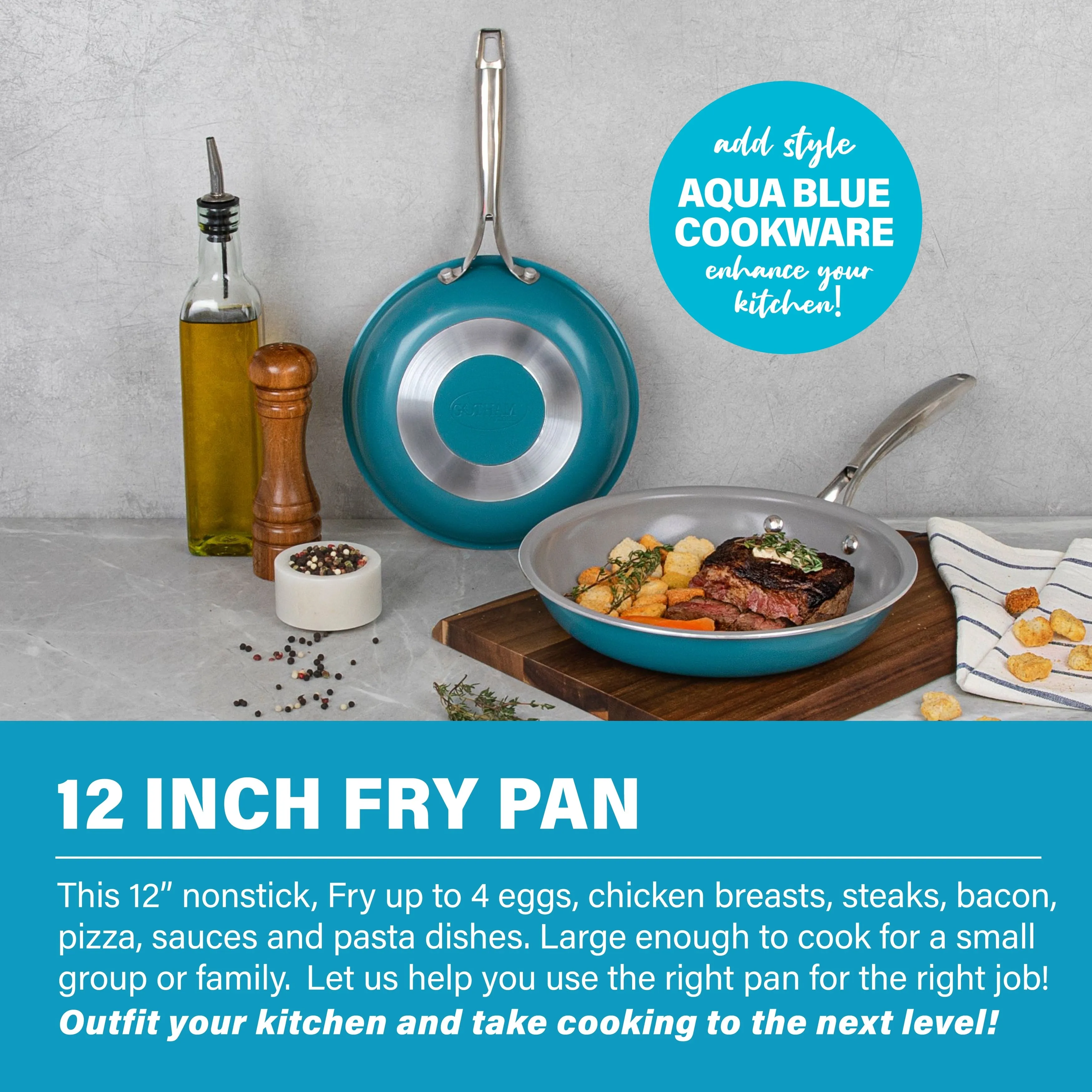 Gotham Steel Aqua Blue 12" Nonstick Fry Pan with Stay Cool Handle