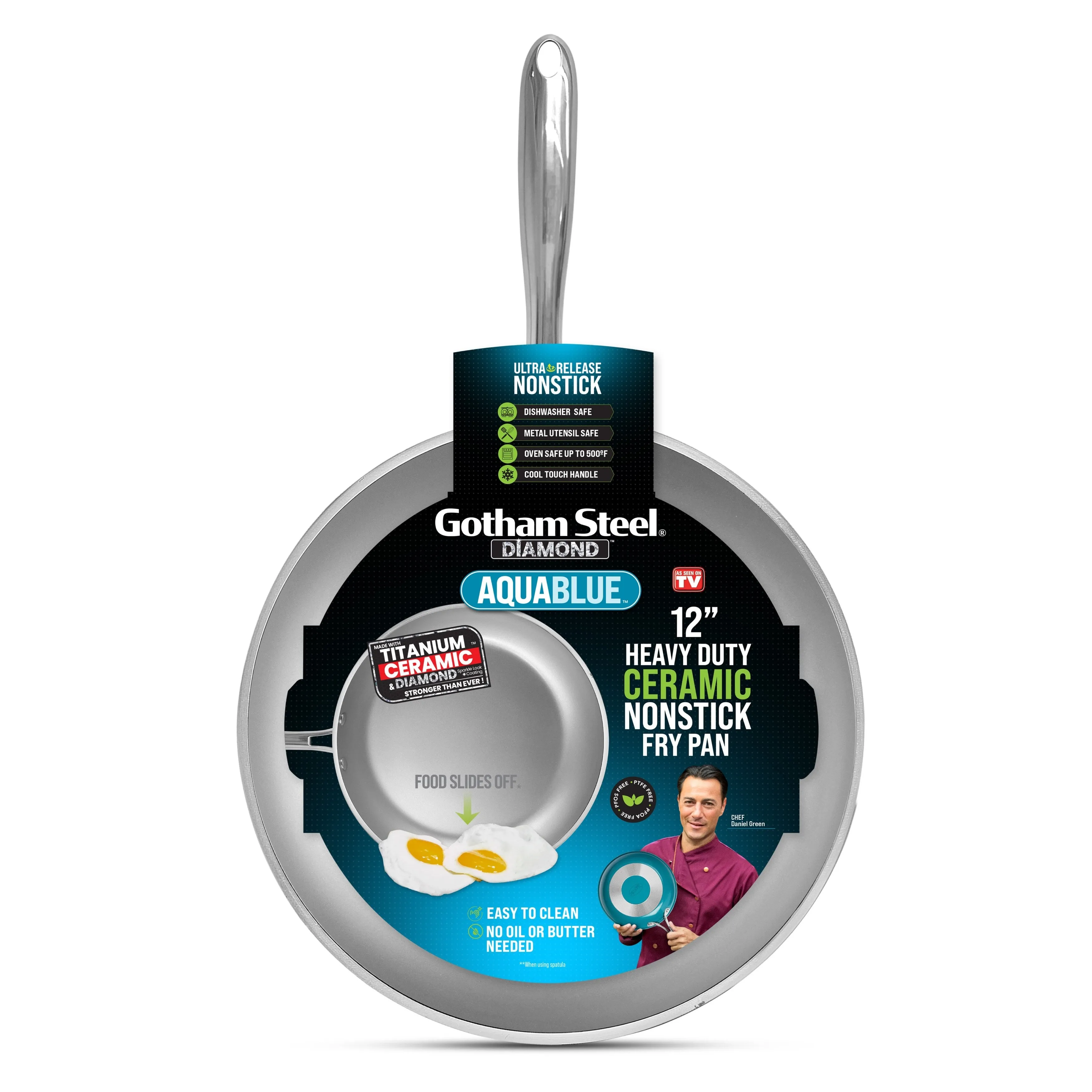 Gotham Steel Aqua Blue 12" Nonstick Fry Pan with Stay Cool Handle