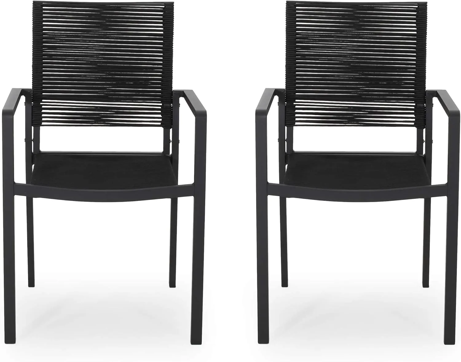 Great Deal Furniture Jean Outdoor Modern Aluminum Dining Chair with Rope Seat (Set of 2), Dark Gray and Black