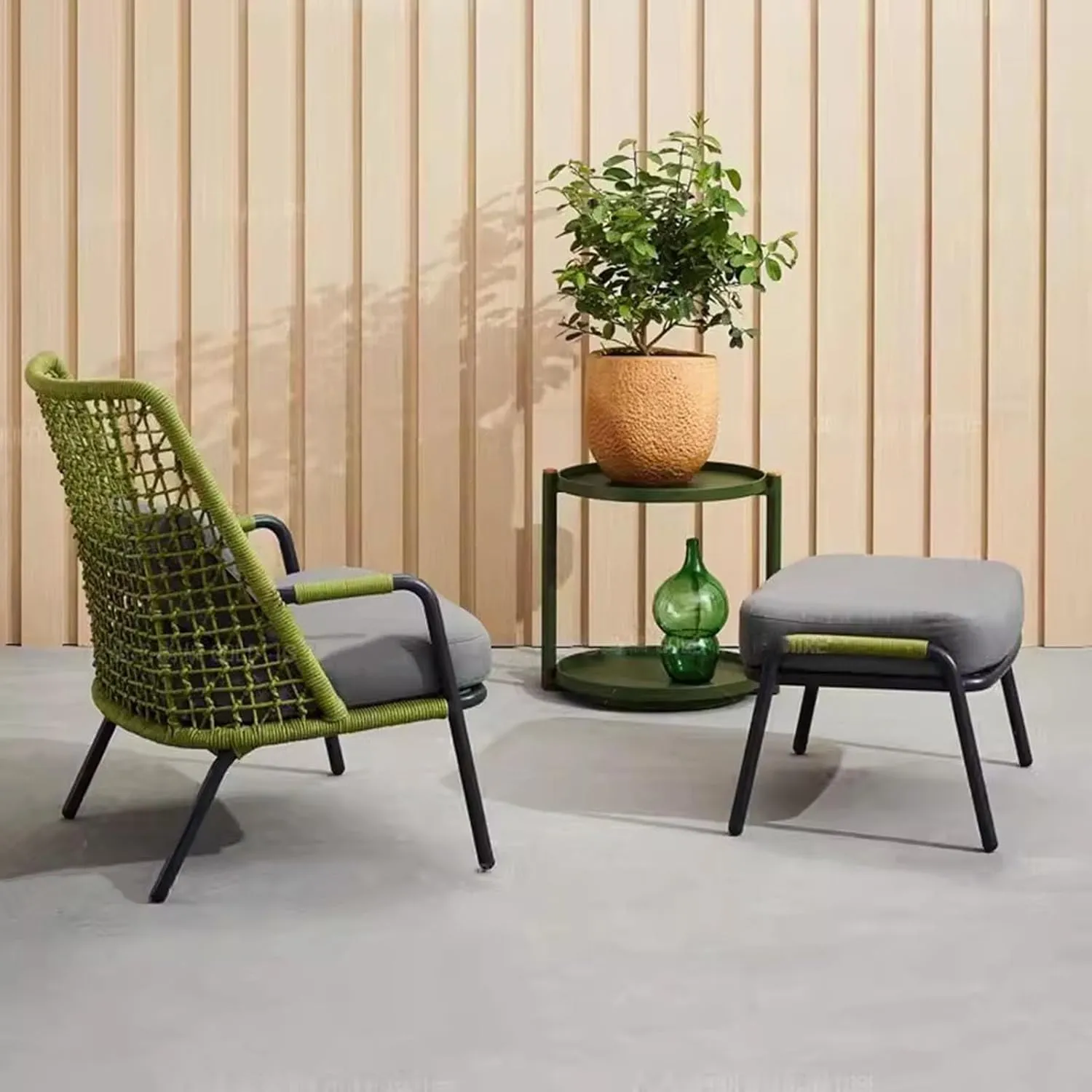Green Outdoor Patio Furniture Sofa W Cushions, Outdoor Conversation PE Wicker Chair Patio Sofa for Garden Backyard Deck(82X167X90CM) (One Color 77X80X90CM)