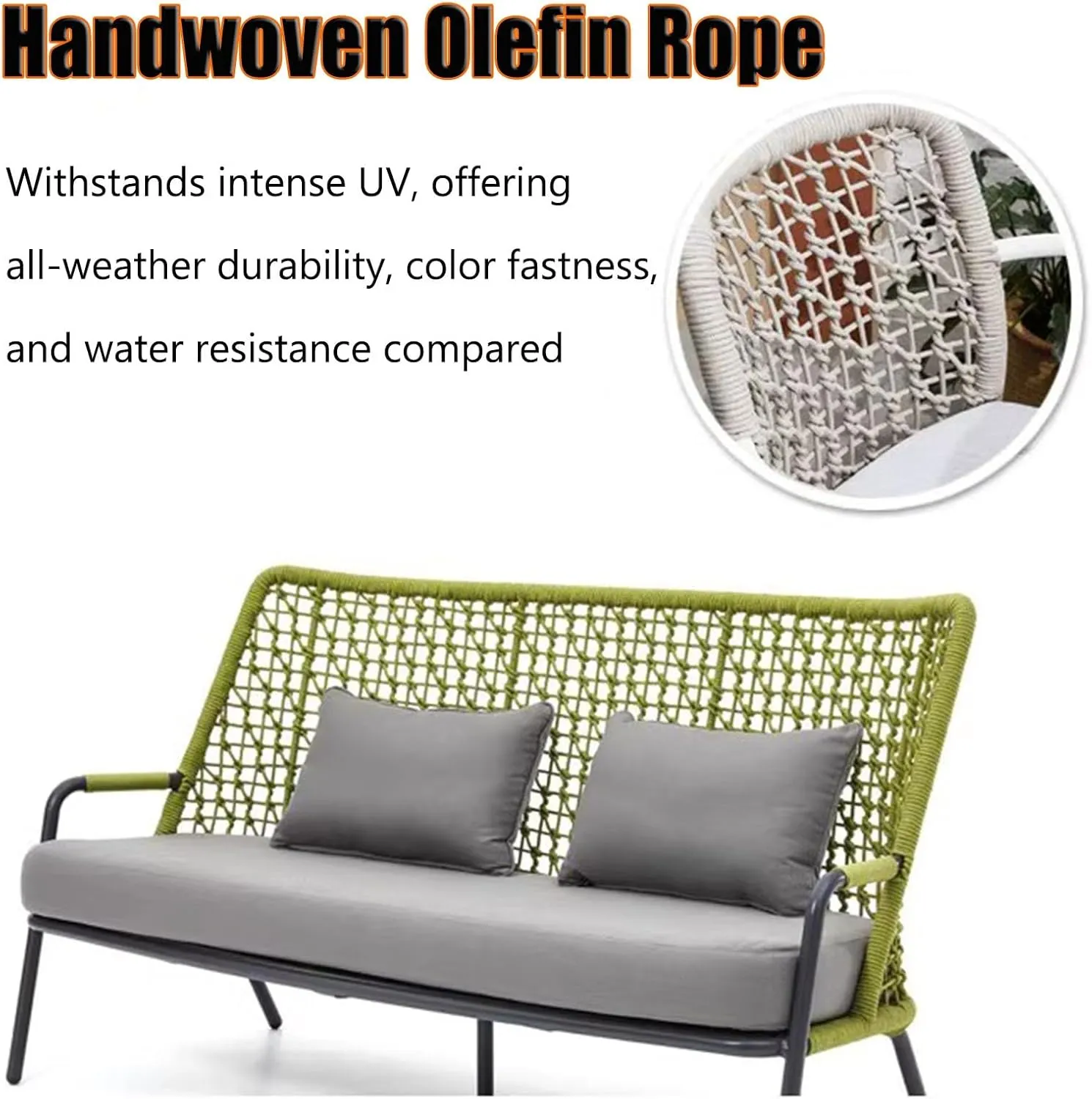 Green Outdoor Patio Furniture Sofa W Cushions, Outdoor Conversation PE Wicker Chair Patio Sofa for Garden Backyard Deck(82X167X90CM) (One Color 77X80X90CM)