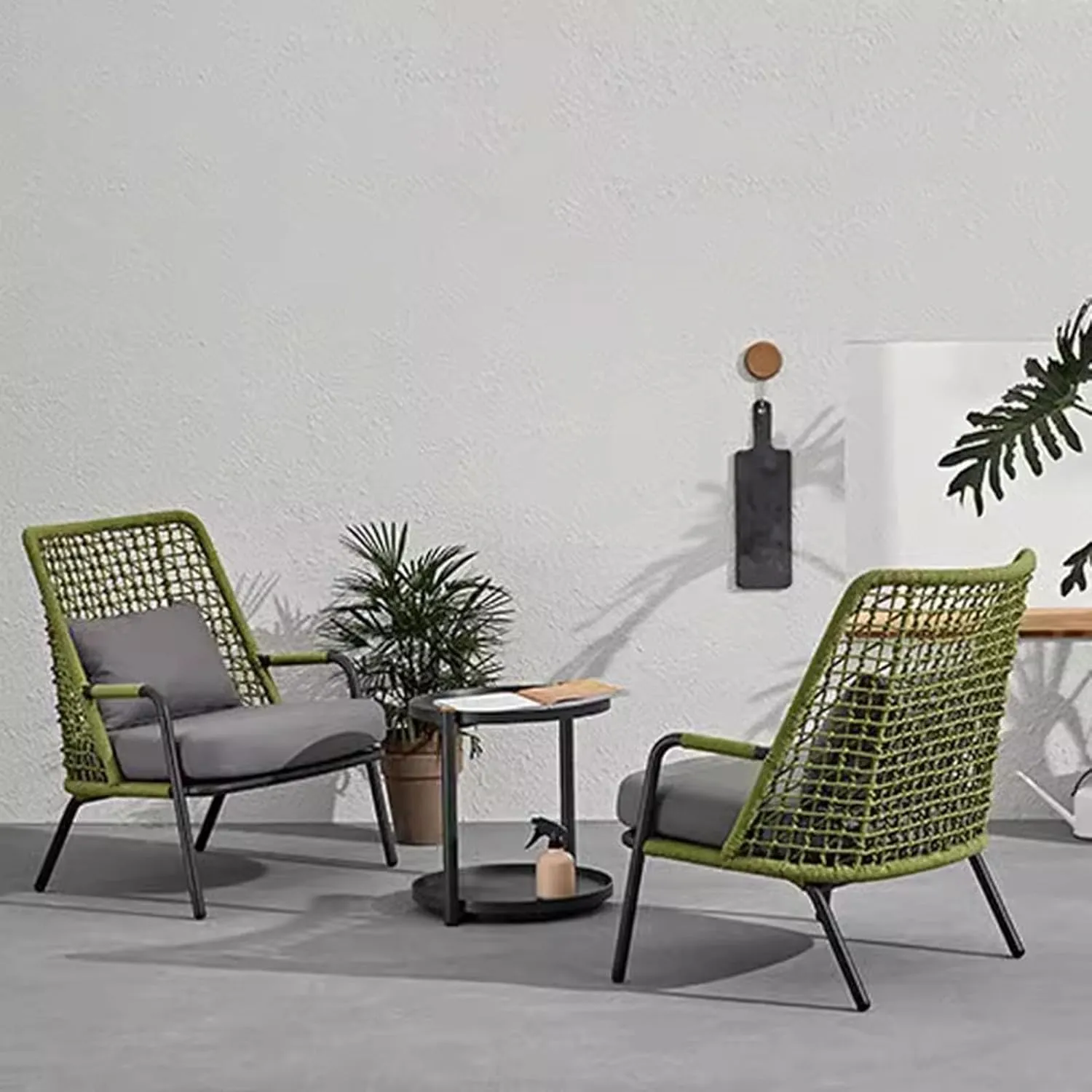 Green Outdoor Patio Furniture Sofa W Cushions, Outdoor Conversation PE Wicker Chair Patio Sofa for Garden Backyard Deck(82X167X90CM) (One Color 77X80X90CM)
