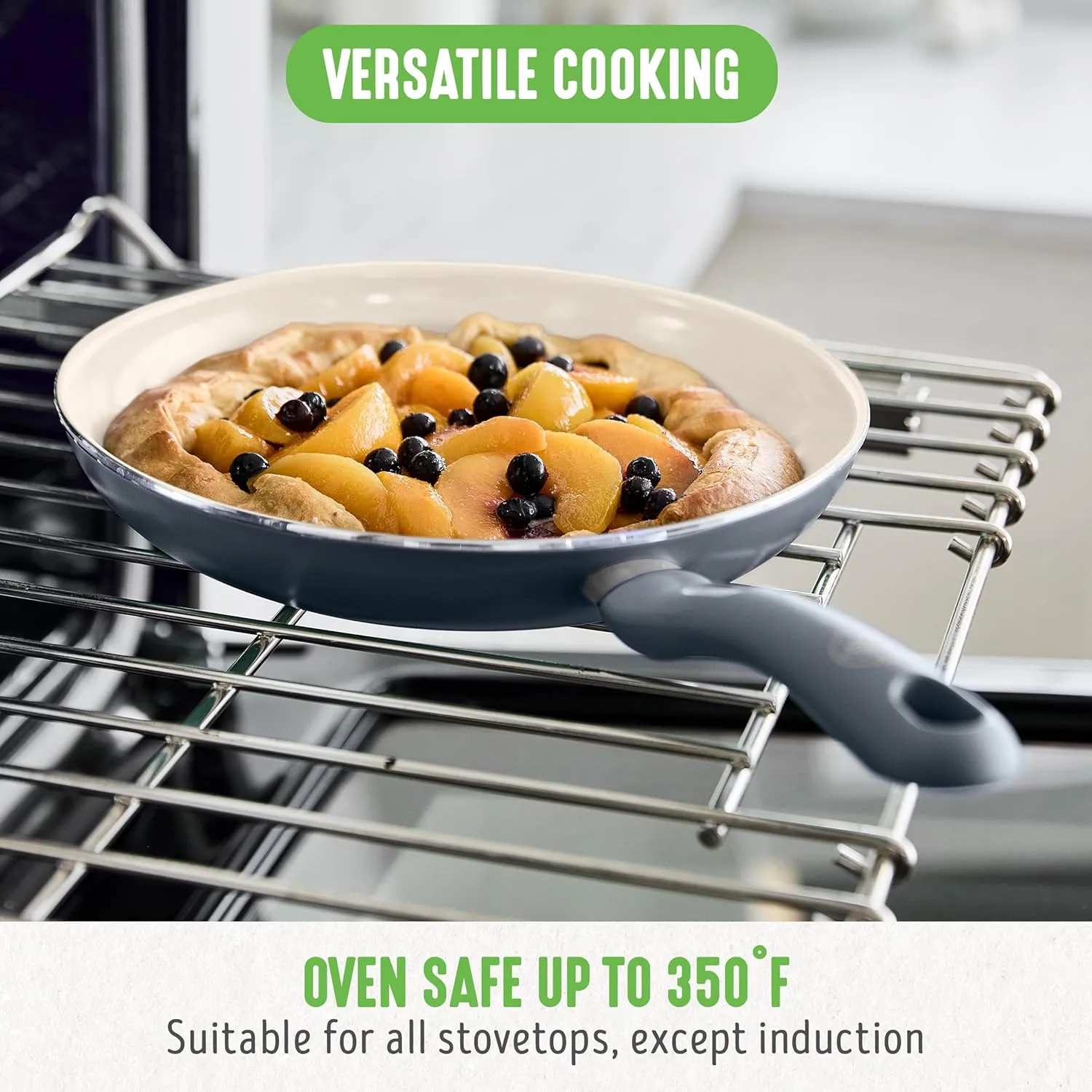 GreenLife Soft Grip 16 Piece Cookware Set, Non-Toxic PFAS-Free Ceramic Nonstick, Frying, Sauce, Saute, Utensils, Glass Lids, Stay-Cool Handles, Wobble Free, Dishwasher & Oven Safe, Quartz Grey