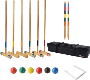 GSE Games & Sports Expert 36'' Deluxe Six Player Croquet Set with Wooden Mallets, Colored Balls, Sturdy Carrying Bag for Family & Friends, Great for Outdoor Lawn, Backyard, Park