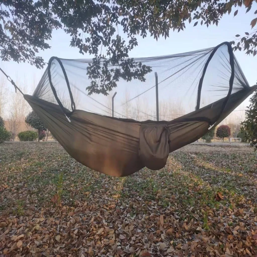 Hammock Automatic Mosquito Net, Anti-Rollover Hammock, Parachute, Bunis Spinning Camping Leisure Double Hanging Chair Hammocks for Outside(Gray)