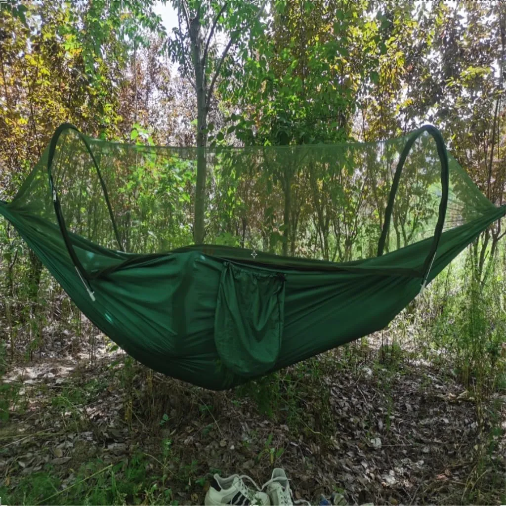 Hammock Automatic Mosquito Net, Anti-Rollover Hammock, Parachute, Bunis Spinning Camping Leisure Double Hanging Chair Hammocks for Outside(Gray)