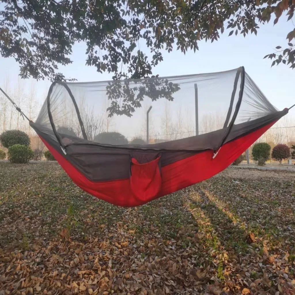 Hammock Automatic Mosquito Net, Anti-Rollover Hammock, Parachute, Bunis Spinning Camping Leisure Double Hanging Chair Hammocks for Outside(Gray)