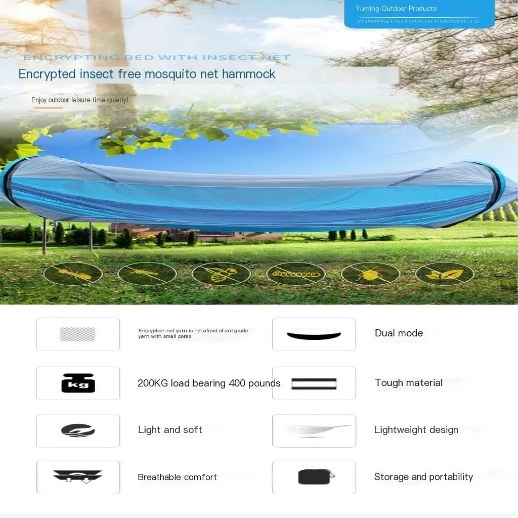 Hammock Automatic Mosquito Net, Anti-Rollover Hammock, Parachute, Bunis Spinning Camping Leisure Double Hanging Chair Hammocks for Outside(Gray)