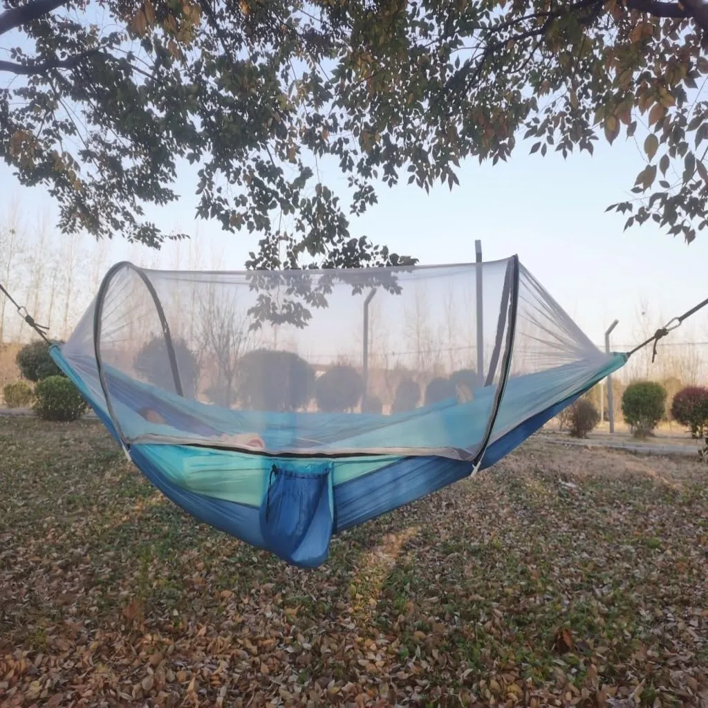 Hammock Automatic Mosquito Net, Anti-Rollover Hammock, Parachute, Bunis Spinning Camping Leisure Double Hanging Chair Hammocks for Outside(Gray)